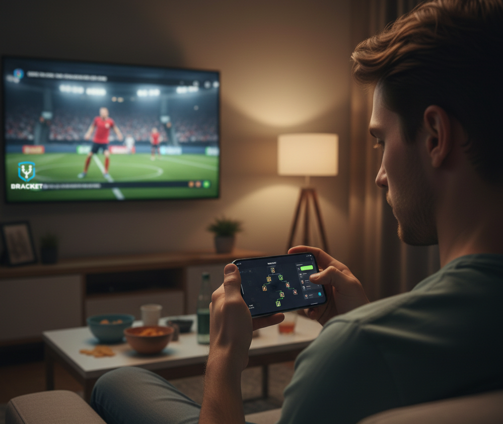 User engaging with bracket challenge on TV