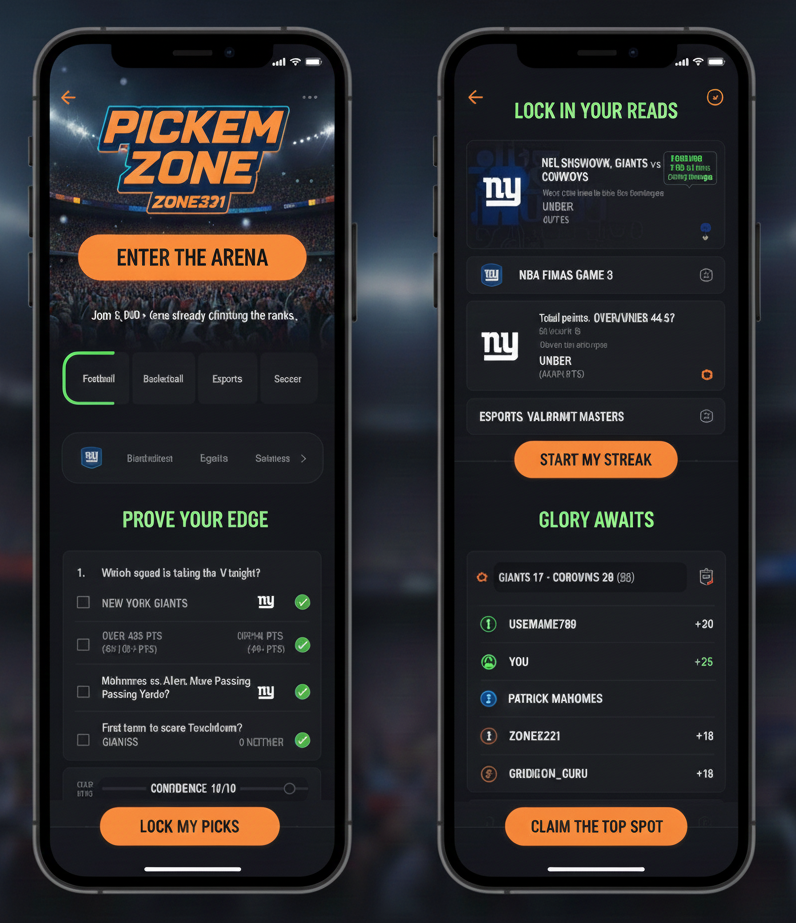 Pick'em interface showing prediction options on iPhone